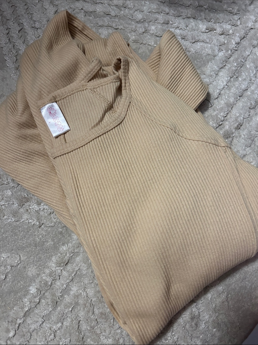 Seamless Ribbed Long Sleeve Dress - Beige